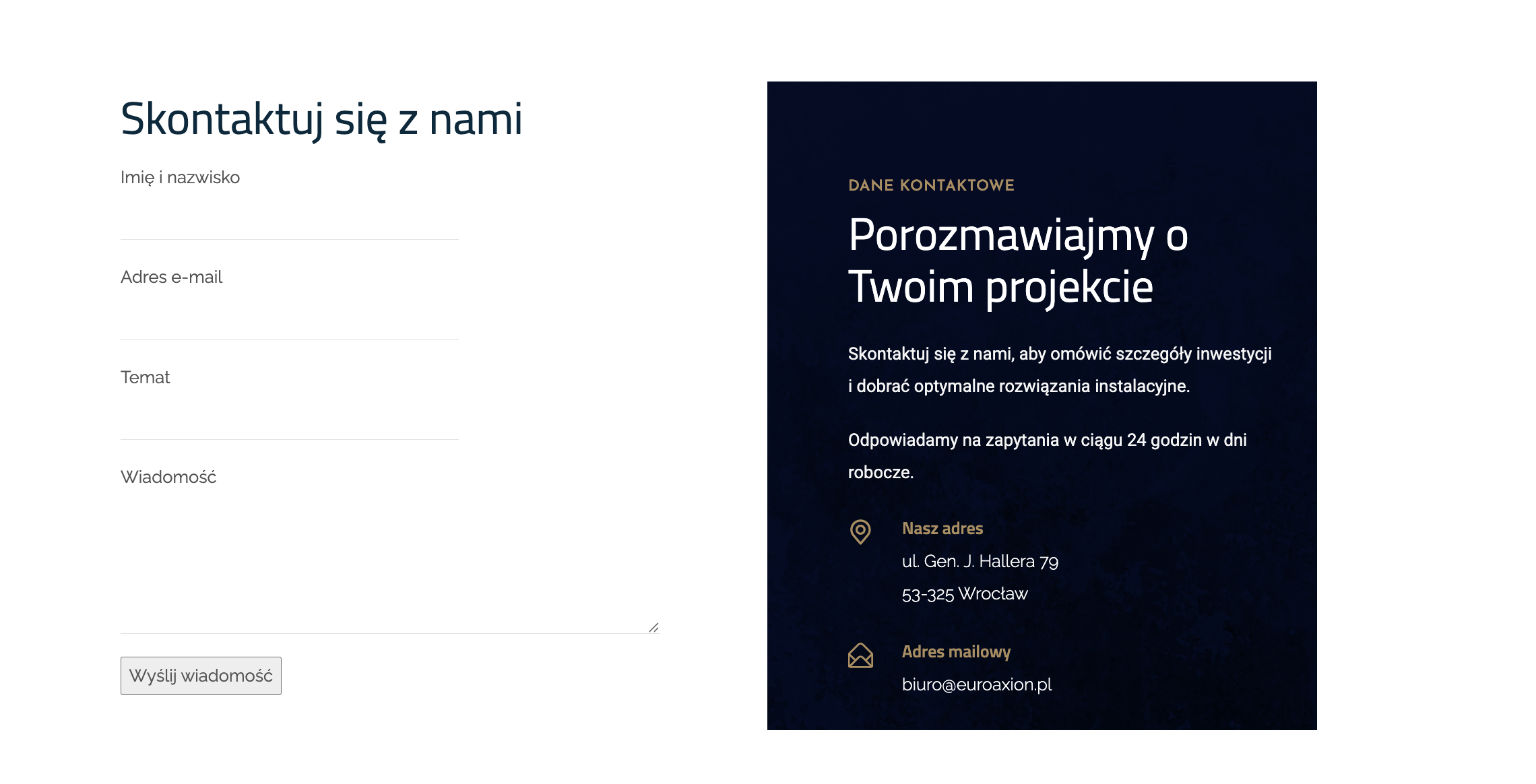 Podstrona kontaktu EuroAxion