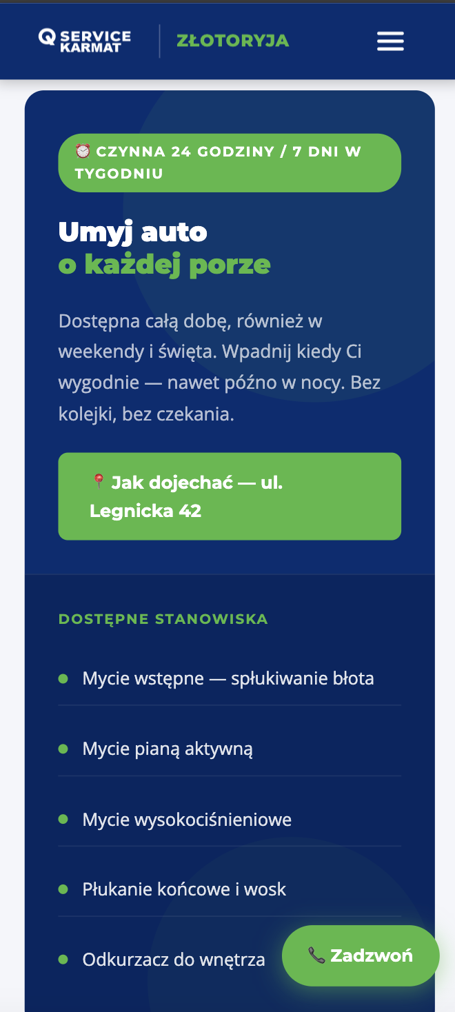 Widok mobilny strony Q Service Karmat